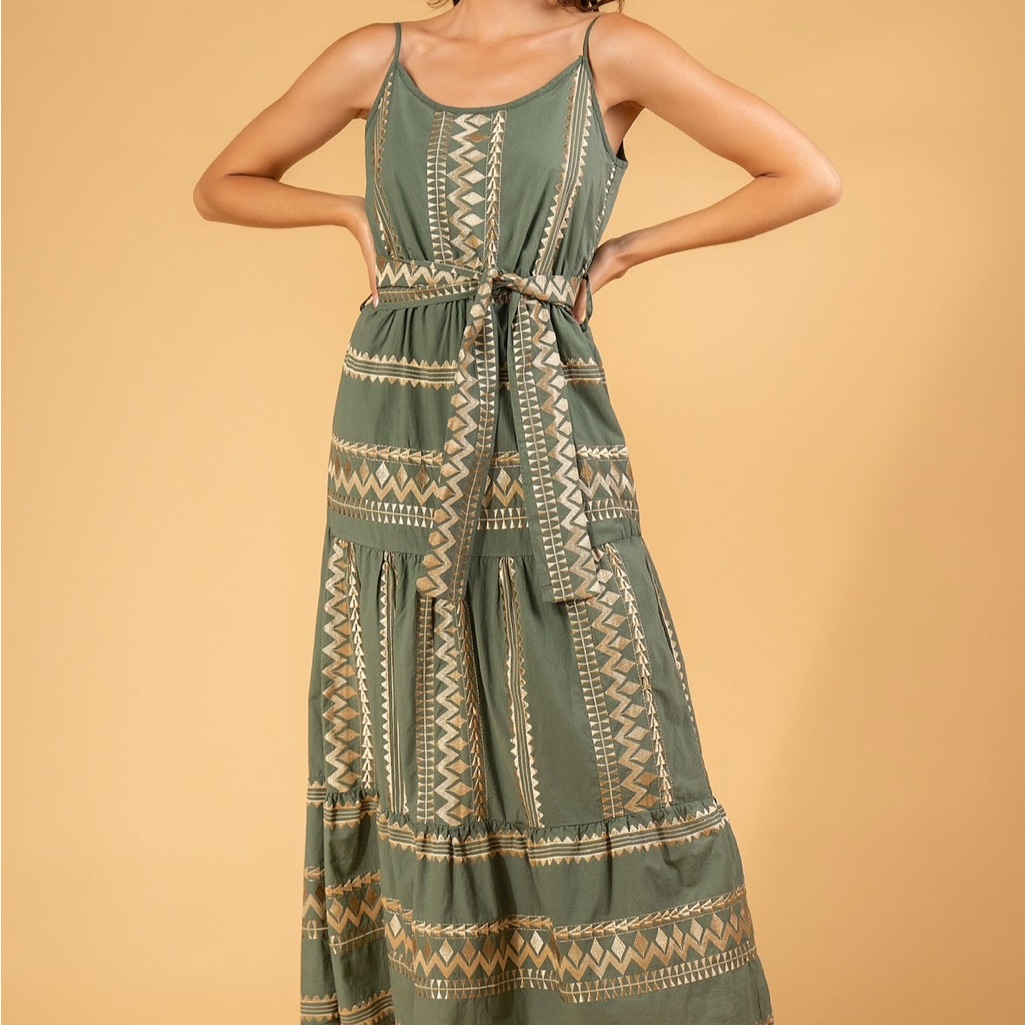 Artemis Design Co. Olive Patterned Maxi Dress